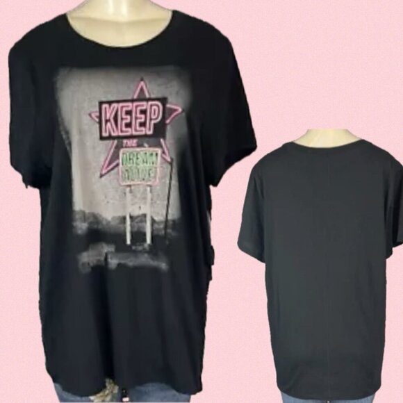 Torrid 0/L Black Highway Sign Keep The Dream Alive Print Cotton Short Sleeve Tee - Picture 1 of 6